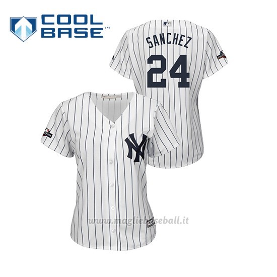Maglia Baseball Donna New Y Ork Yankees 24 Gary Sanchez 2019 Postseason Cool Base Bianco